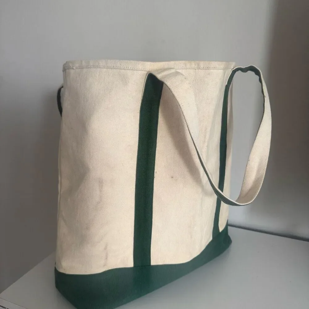 Vintage Large Cotton Canvas Boat And Tote Style Bag Green White